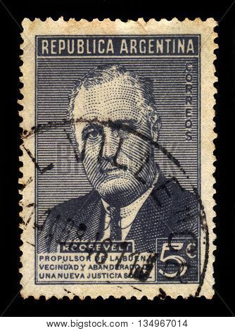 ARGENTINA - CIRCA 1946: a stamp printed in the Argentina shows Franklin Delano Roosevelt, 32nd President of the United States, circa 1946