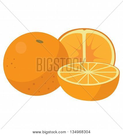 Three oranges: the whole fruit, cut lengthwise and sliced crosswise. For your convenience, each significant element is in a separate layer