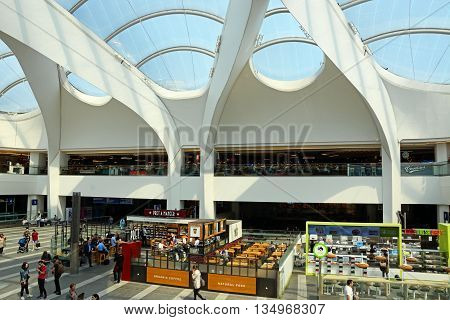 BIRMINGHAM, UNITED KINGDOM - JUNE 6, 2016 - Grand Central shops and restaurants in New Street railway station Birmingham England UK Western Europe, June 6, 2016.