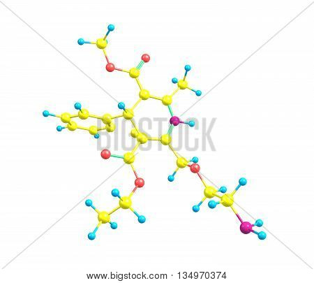 Amlodipine is a medication used to lower blood pressure and prevent chest pain. 3d illustration