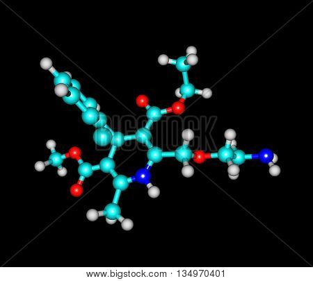 Amlodipine is a medication used to lower blood pressure and prevent chest pain. 3d illustration