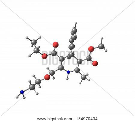 Amlodipine is a medication used to lower blood pressure and prevent chest pain. 3d illustration