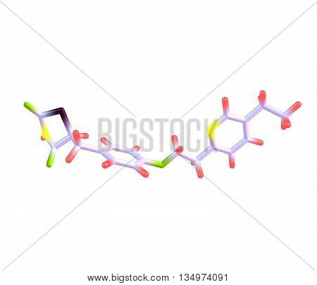 A model of Pioglitazone an antihyperglycemic drug used in the treatment of type 2 diabetes - non-insulin-dependent diabetes. Isolated on white. 3d illustration