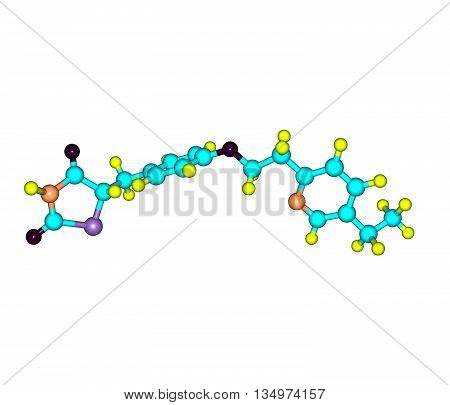 A model of Pioglitazone an antihyperglycemic drug used in the treatment of type 2 diabetes - non-insulin-dependent diabetes. Isolated on white. 3d illustration