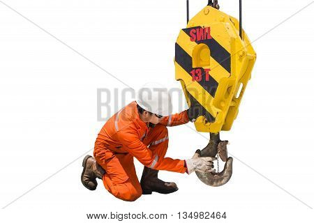 Crane inspector crane inspector on the job inspec crane hook isolated white background