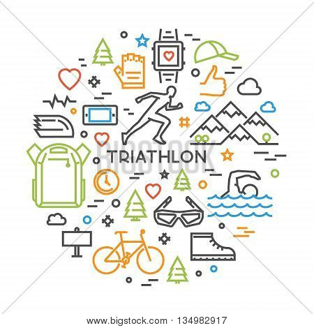 Vector line design concept web banner for triathlon. Line creative style concept for web. Open path.
