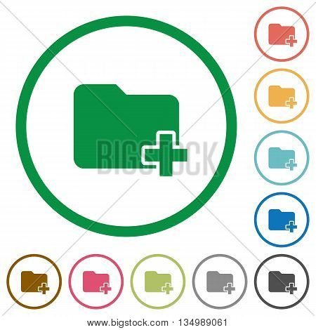 Set of Add new folder color round outlined flat icons on white background