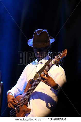 CRACOW POLAND - MARCH 16 2016: Billy Cobham Band live on stage in ICE Cracow Poland