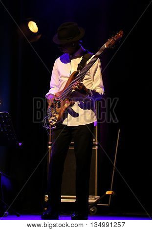 CRACOW POLAND - MARCH 16 2016: Billy Cobham Band live on stage in ICE Cracow Poland