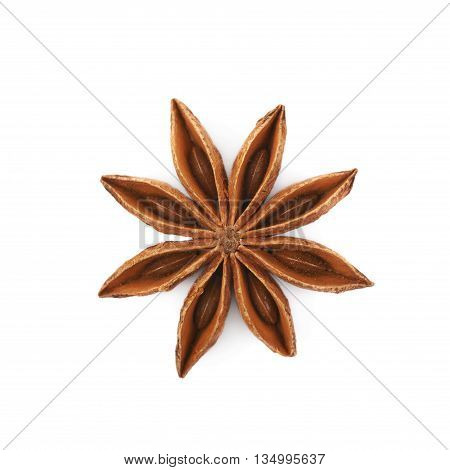 Single Chinese star anise seed isolated over the white background