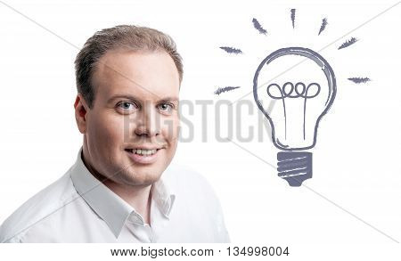 portrait of a man with an idea on a white background