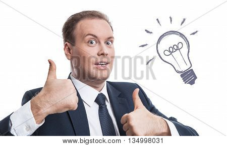 portrait of a man with an idea on a white background