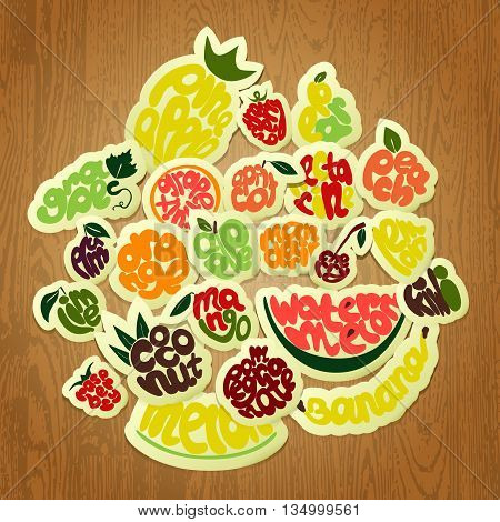 Lettering elements calligraphic names of fruits. Set for farm market cafe design menu and recipes stock vector
