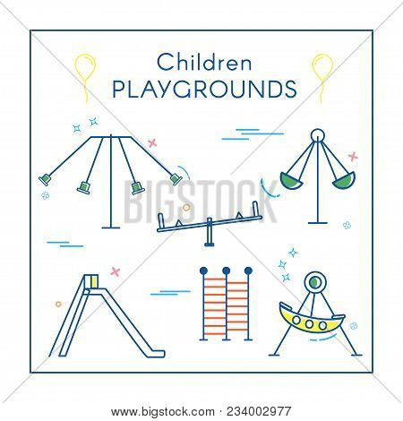 Children's Playground In Line Art.