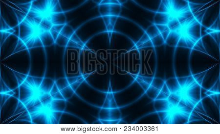Abstract Background With Vj Fractal Blue Kaleidoscopic. 3d Rendering Digital Backdrop.