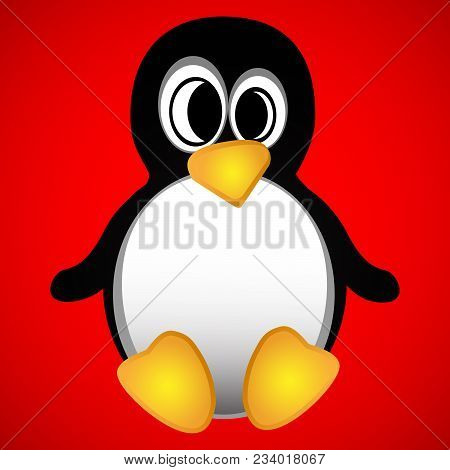Little Wonderful Penguin On A Red Background