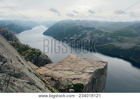 View Over The World Famous Preikestolen - Or Pulpit Rock - Over The Lysefjord, Norway