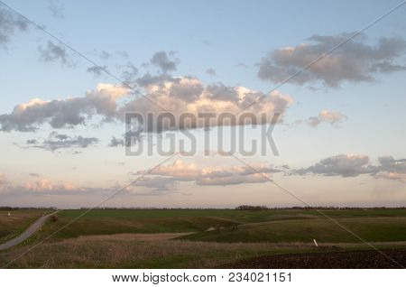 Blue Sky With Clouds. Steppe Landscape. Summer Steppe. Beautiful Landscape. Steppe. Summer Landscape