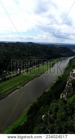 Top View Of The River In The Mountains.