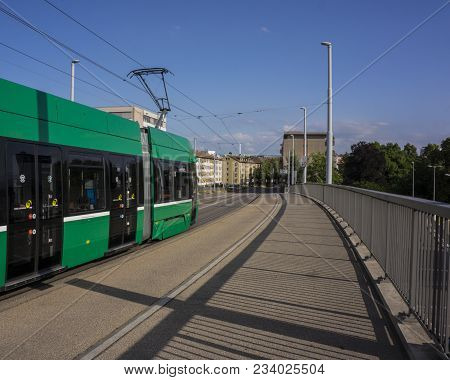 Basel, Switzerland - June 06  2017:  Tram In Basel. Switzerland. Europe.