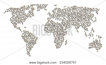 Worldwide Composition Map Constructed Of Electric Torch Light Pictograms. Vector Electric Torch Ligh