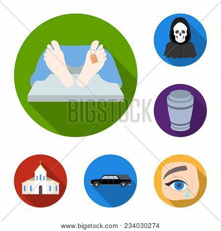 Funeral Ceremony Flat Icons In Set Collection For Design. Funerals And Attributes Vector Symbol Stoc