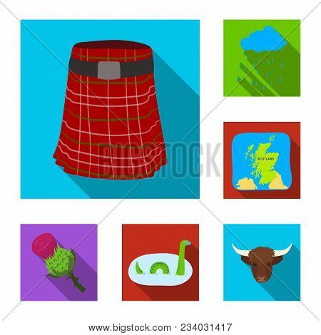 Country Scotland Flat Icons In Set Collection For Design. Sightseeing, Culture And Tradition Vector 
