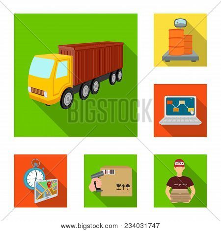 Logistics And Delivery Flat Icons In Set Collection For Design. Transport And Equipment Isometric Ve