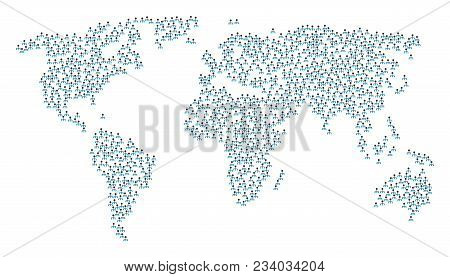Global Collage Map Constructed Of Hierarchy Elements. Vector Hierarchy Scatter Flat Elements Are Com