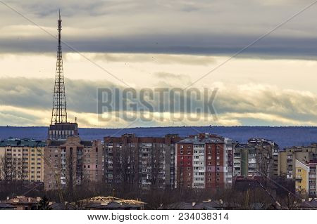 Aerial View Of Ivano-frankivsk City, Ukraine With High Buildings.