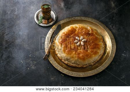 Moroccan Bastilla On Copper Palte, Space For Wording.