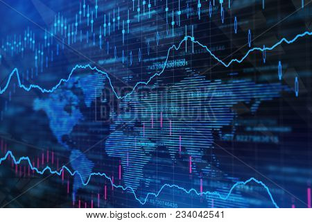Creative Forex Background With Map And Lines. Investment, Trade And Finance Concept. 3d Rendernig
