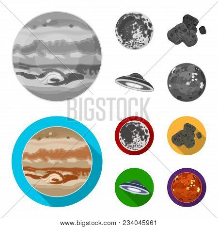 Moon, Venus Of The Planet Of The Solar System. Nil, A Meteorite. Planets Set Collection Icons In Mon