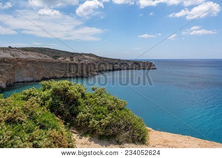 Tsigrado Beach, One Of The Most Beautiful Southern Beaches Of Milos Island. Cyclades, Greece.