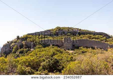 Mountain Landscape With Adanda Kalesi In Ancient Lamos Near Gazipasha Town In Mediterranean Turkey.