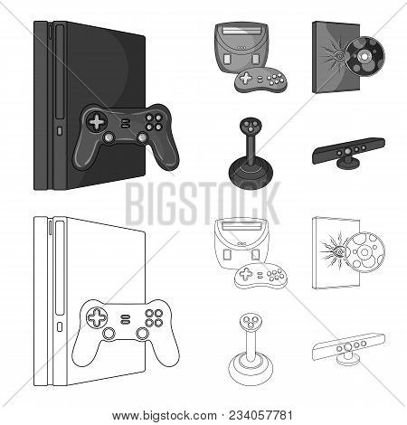 Game Console, Joystick And Disc Outline, Monochrome Icons In Set Collection For Design.game Gadgets 