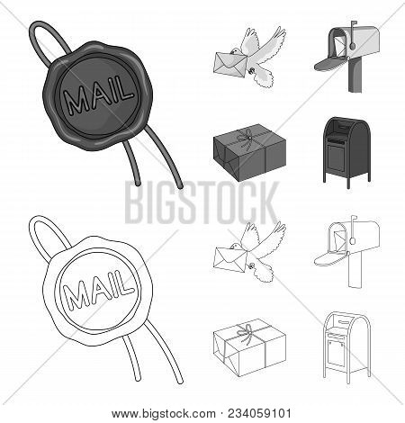 Wax Seal, Postal Pigeon With Envelope, Mail Box And Parcel.mail And Postman Set Collection Icons In 