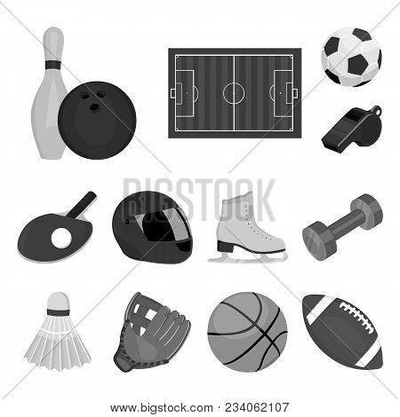 Different Kinds Of Sports Monochrome Icons In Set Collection For Design. Sport Equipment Vector Symb