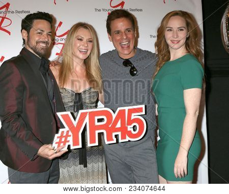 LOS ANGELES - MAR 26:  David Lago, Lauren Woodland, Christian LeBLanc, Camryn Grimes at The Young and The Restless Celebrate 45th Anniversary at CBS TV City on March 26, 2018 in Los Angeles, CA