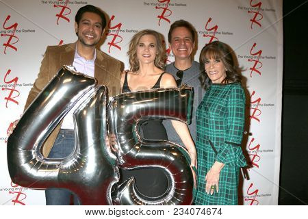 LOS ANGELES - MAR 26:  Abhi Sinha, Gina Tognoni, Christian LeBlanc, Kate Linder at the The Young and The Restless Celebrate 45th Anniversary at CBS Television City on March 26, 2018 in Los Angeles, CA