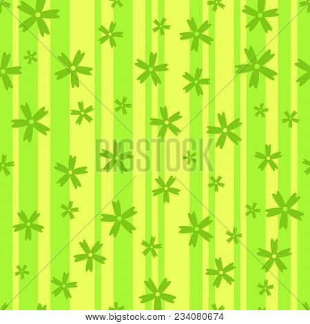 Seamless Pattern Of Uncomplicated Flowers On A Striped Background. Vector Illustration