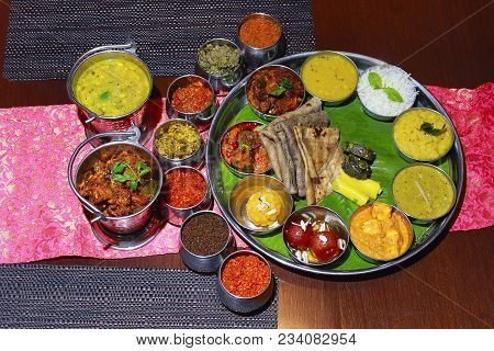 Close-up Of A Maharashtrian Thali Or Meal