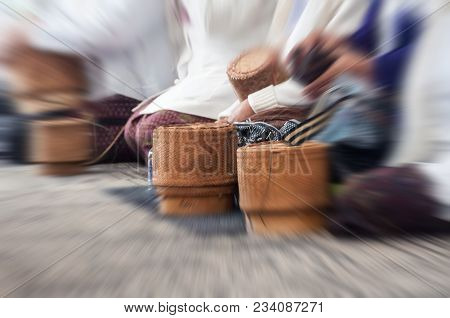 Buddhist Monks Receive Food From The Food To The People Who Have Come Forward In Large Measure, Is L