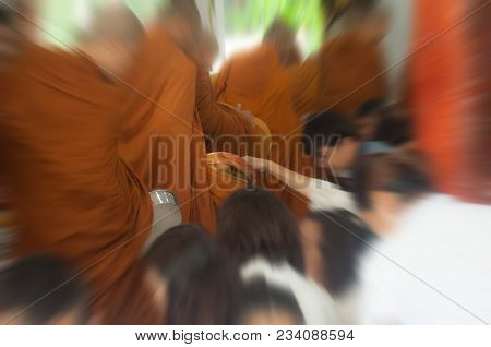 Buddhist Monks Receive Food From The Food To The People Who Have Come Forward In Large Measure, Is L