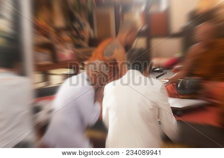 Buddhist Monks Receive Food From The Food To The People Who Have Come Forward In Large Measure, Is L