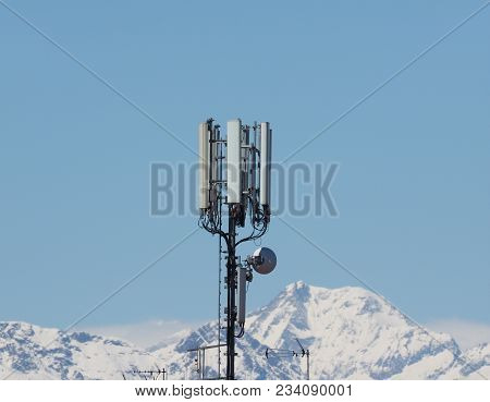 Cellular Antenna Tower And Electronic Radio Transceiver Equipment Part Of A Cellular Network