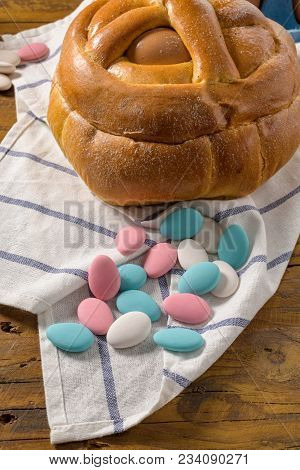 Easter Folar With Egg On Wooden Table Top.