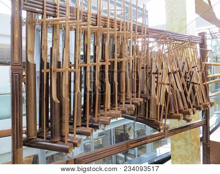 Serpong, Indonesia - March 25, 2018: Angklung, Indonesian Musical Instrument Consisting Of Two To Fo