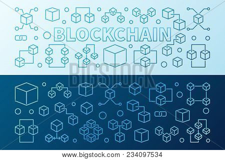 Blockchain Technology Colorful Modern Horizontal Banners. Two Crypto Currency And Block Chain Vector