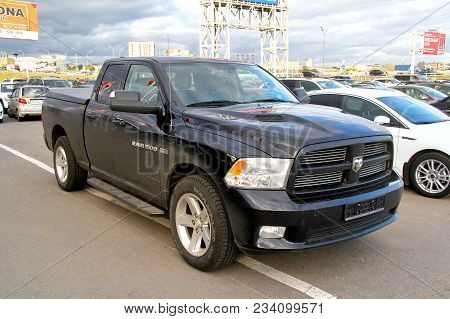 Moscow, Russia - September 29, 2012: Black Pickup Truck Dodge Ram 1500 In The City Street.
